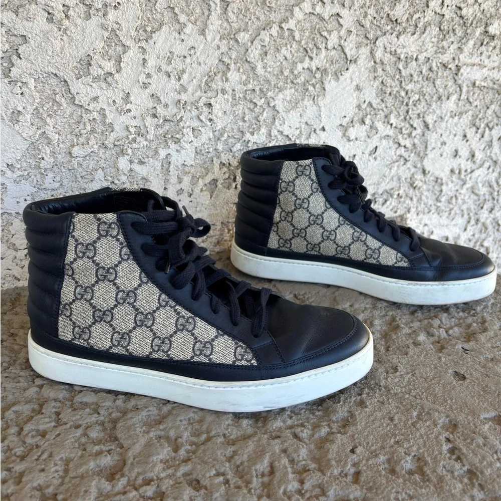 Gucci Men’s Blue & Beige GG Supreme Canvas High-Top Sneakers Size 6G - Picture 7 of 14